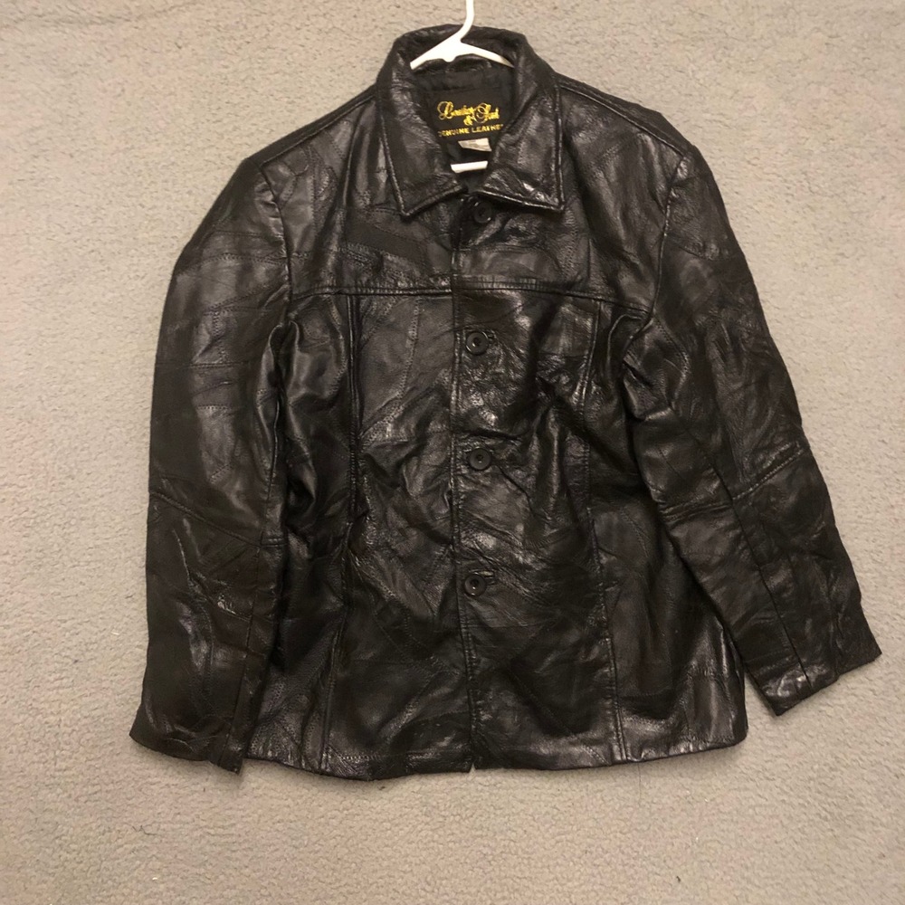 Leather & Soul Vtg Black Patchwork Genuine Leather Jacket Mens Large Biker